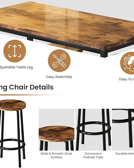 DKLGG Dinner Table Set for 4, Modern Kitchen Table and Chairs for 4 Wooden Top and Adjustable Metal Legs, Small Dining Room Table Set 5 Pieces Compact Design for Small Space - LeafyLoom