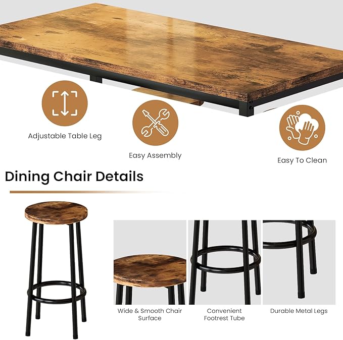 DKLGG Dinner Table Set for 4, Modern Kitchen Table and Chairs for 4 Wooden Top and Adjustable Metal Legs, Small Dining Room Table Set 5 Pieces Compact Design for Small Space - LeafyLoom