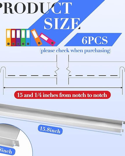 6 Pcs Filing Front to Back Rails File Cabinet Rails Lateral Hanging File Bar Stainless Steel White File Cabinet Inserts for Sides Letter Size Folders Office Home Storage Organizer 15.76 Inches Long - LeafyLoom