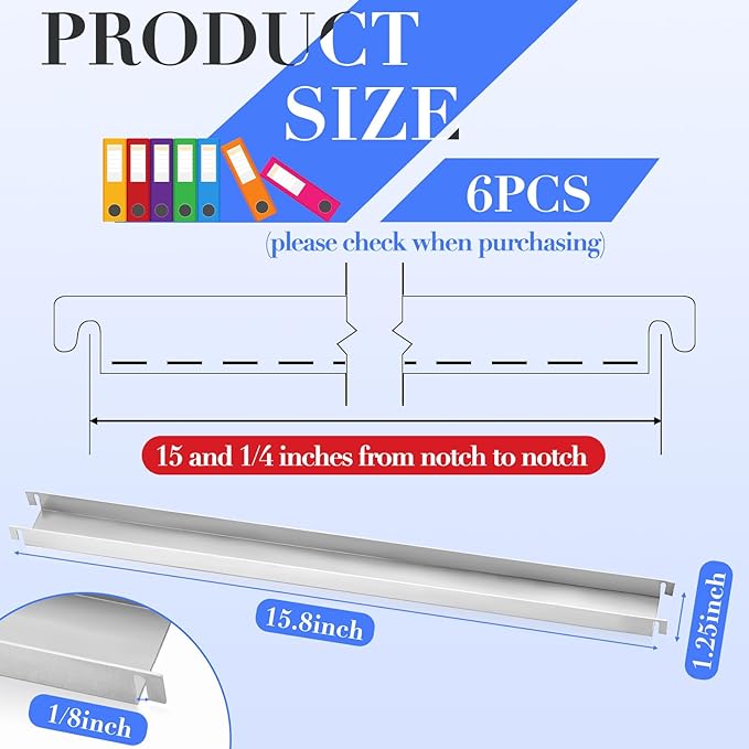6 Pcs Filing Front to Back Rails File Cabinet Rails Lateral Hanging File Bar Stainless Steel White File Cabinet Inserts for Sides Letter Size Folders Office Home Storage Organizer 15.76 Inches Long - LeafyLoom