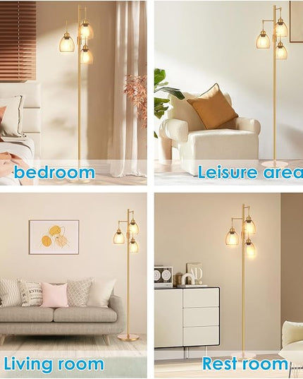 Gold Floor Lamp, Dimmable Industrial Floor Lamp Farmhouse Floor Lamps for Living Room with Cages 70'' Tall Lamp Modern Floor Lamp Standing Lamp for Bedroom Office Living Room 3 LED Bulbs Included - LeafyLoom