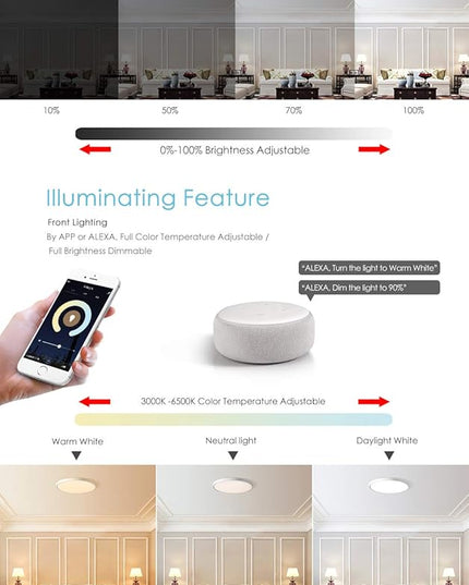 TALOYA Alexa Ceiling Light Smart, WiFi, Compatible with Google, 15.8 Inch Modern Dimmable Flush Mount LED Light Fixture for Living Room Office Kitchen, 28W RGBW Taloya