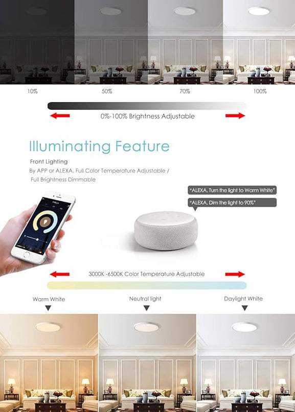 TALOYA Alexa Ceiling Light Smart, WiFi, Compatible with Google, 15.8 Inch Modern Dimmable Flush Mount LED Light Fixture for Living Room Office Kitchen, 28W RGBW Taloya