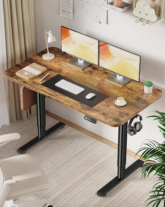 Electric Standing Desk Adjustable Height Sit Stand Desk, 48" x 24" Stand Up Desk, Low Noise Computer Desk, Home Office Desk with Whole-Piece Board, Memory Function & Child Lock - LeafyLoom