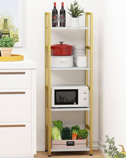 4 Tier Bookshelf, Small Book Shelf Industrial Bookcase, Metal Narrow Book Case Book Storage Organizer,Bookshelves for Bedroom Office Living Room(4 Tier,Gold) - LeafyLoom