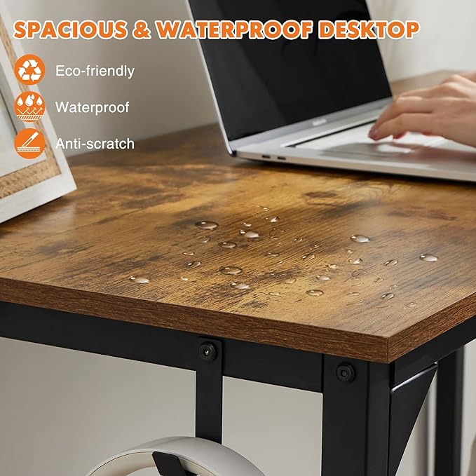 Computer Desk Home Office Desk 55 Inch Writing Desks Small Space Desk Study Table Modern Simple Style Work Table with Storage Bag Headphone Hook Wooden Tabletop Metal Frame for Home, Bedroom - LeafyLoom