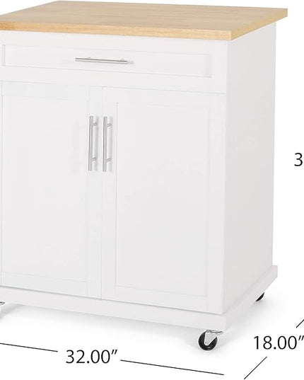 Christopher Knight Home Batavia Kitchen CART, Natural + White - LeafyLoom