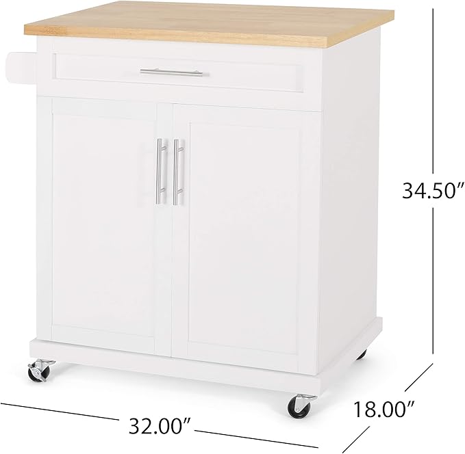 Christopher Knight Home Batavia Kitchen CART, Natural + White - LeafyLoom