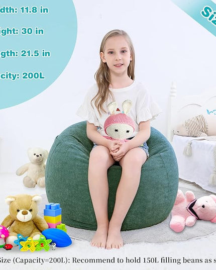 Stuffed Animal Storage Bean Bag Chair Cover (No Filler) for Kids and Adults.Soft Premium Corduroy Stuffable Beanbag for Organizing Children Plush Toys or Memory Foam Small 100L (Green) - LeafyLoom