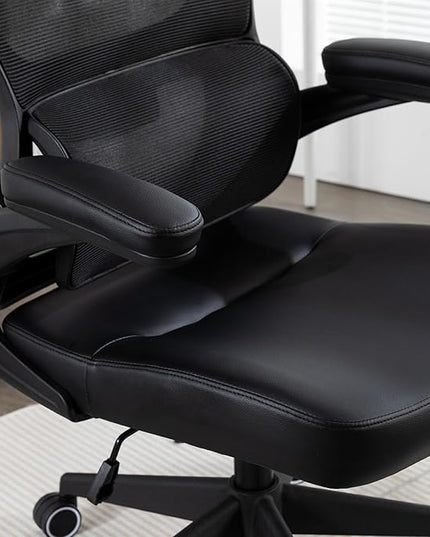 Home Office Chair High Back Computer Desk Chair Ergonomic Task Chair Executive Chair with Lumbar Support Recliner Chair with Adjustable Headrest,Flip-up Armrests (Black with Nylon Base) - LeafyLoom