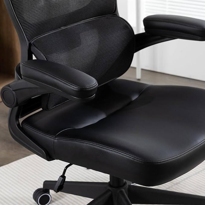Home Office Chair High Back Computer Desk Chair Ergonomic Task Chair Executive Chair with Lumbar Support Recliner Chair with Adjustable Headrest,Flip-up Armrests (Black with Nylon Base) - LeafyLoom