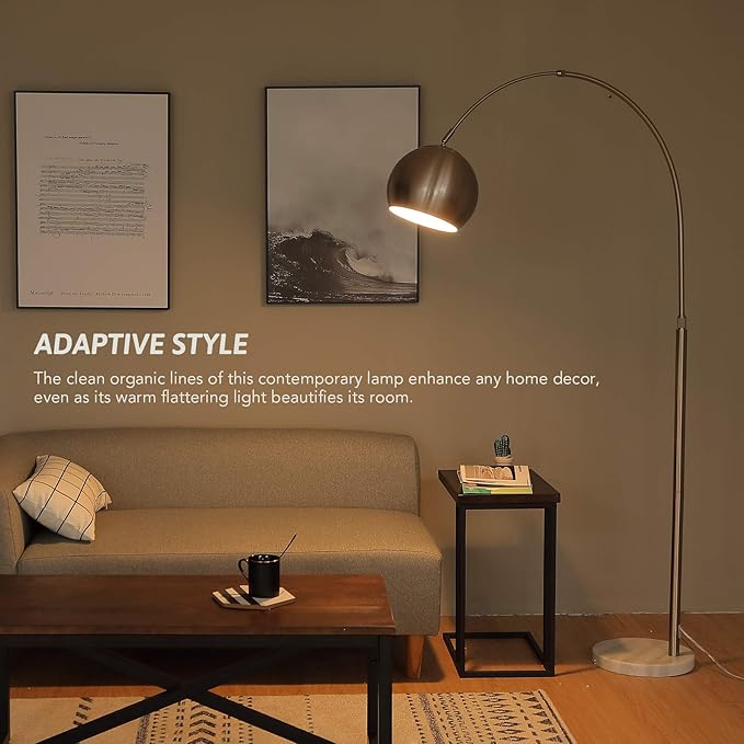 CO-Z Modern Arc Floor Lamp with 360° Rotatable Hanging Shade Adjustable Nickel Standing Reading Light with Marble Base Contemporary Arch Metal Pole Task Lamp for Living Room Couch Sofa, 69 Inch - LeafyLoom