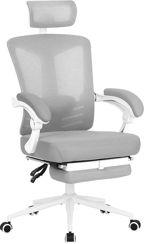 Vonesse Ergonomic Office Chair High Back Computer Mesh Office Chair with Footrest Big and Tall Office Chair Adjustable Home Office Chair Swivel Rolling Reclining Desk Chair Grey - LeafyLoom