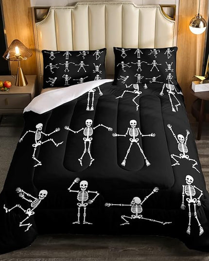 Erosebridal Sugar Skull Comforter Set Twin Size Skeleton Bones Bedding Set for Kids Boys Girls Teens Adult Halloween Horror Theme Down Comforter Gothic Spooky Duvet Sets with 1 Pillow Case - LeafyLoom