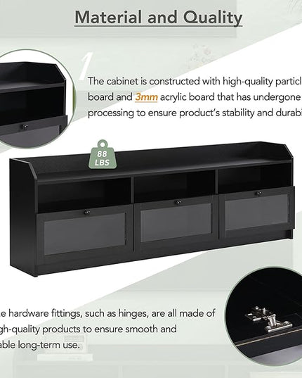 Merax Sleek & Modern Design TV Stand with Acrylic Board Door and Black Handles, Chic Elegant Media Console for Television Up to 65", Ample Storage Space Cabinet, 63.0 inch Length - LeafyLoom
