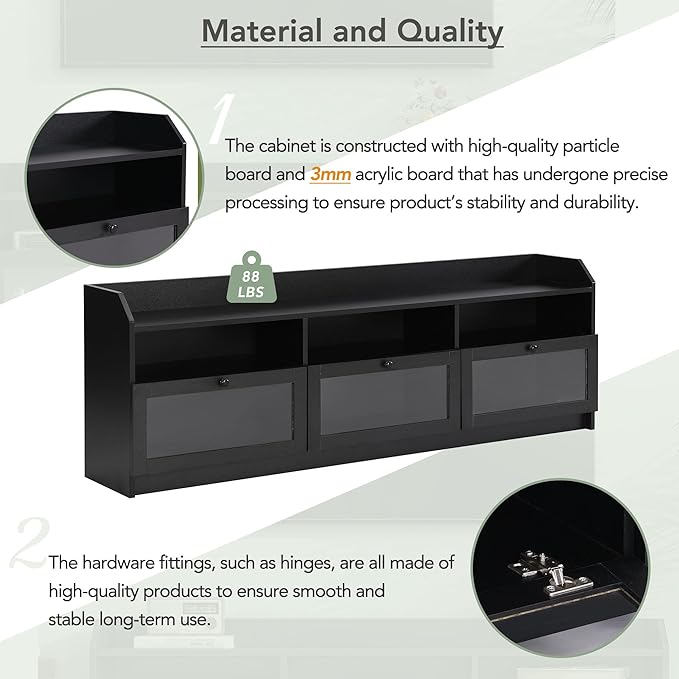 Merax Sleek & Modern Design TV Stand with Acrylic Board Door and Black Handles, Chic Elegant Media Console for Television Up to 65", Ample Storage Space Cabinet, 63.0 inch Length - LeafyLoom