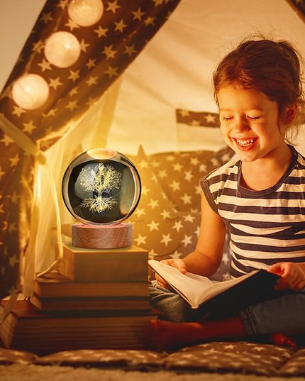 Large 3D Tree Night Light Crystal Ball, Spiritual Gifts for Women Crystal Lamp 16 Color Changing with Remote Control for Bedroom Decor, Spiritual Decor Tree Figurines - LeafyLoom