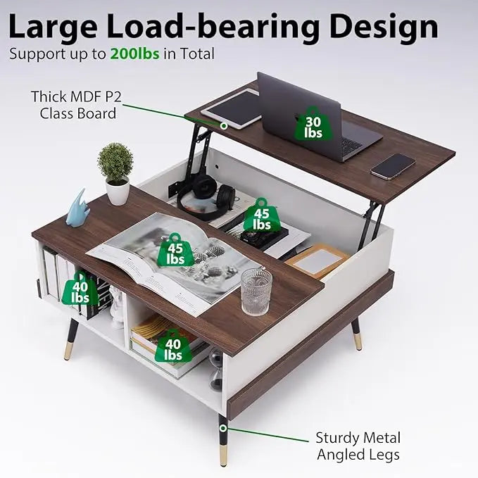 TOPSKY Lift Top Coffee Table, Square Coffee Table with Storage Shelves (Light Walnut) - LeafyLoom