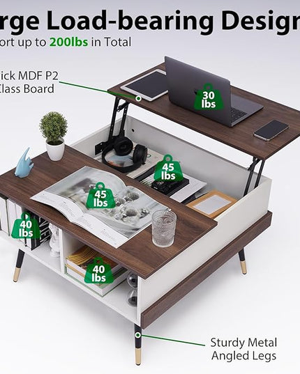 TOPSKY Lift Top Coffee Table, Square Coffee Table with Storage Shelves (Rustic Brown) - LeafyLoom