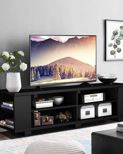 Wood TV Stand, Large, Black - LeafyLoom
