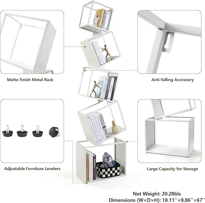 Bookshelf 2024 NEW, 5-Tier Bookshelves, 67" Tall White Bookshelf, Book Shelf, Bookcase, Modern Bookshelf, Storage Shelf for CDs/Books/Collections, Display Shelf for Livingroom, Bedroom, Office - LeafyLoom
