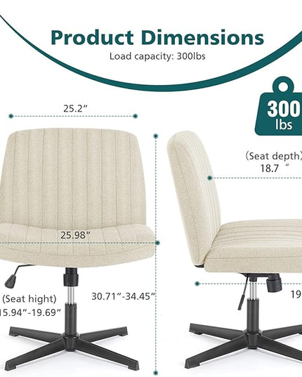 OLIXIS Cross Legged Armless Wide Adjustable Swivel Padded Home Office Desk Chair, Beige - LeafyLoom