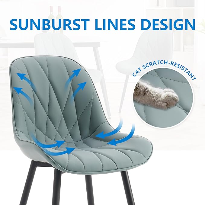 YOUNIKE Dining Chairs Set of 2, GrayishGreen Elegant Kitchen & Dining Room Chairs, Modern Faux Leather Padded Dining Chair, Armless Upholstered Bedroom Side Chairs Dinner Chairs Dinning Chairs - LeafyLoom