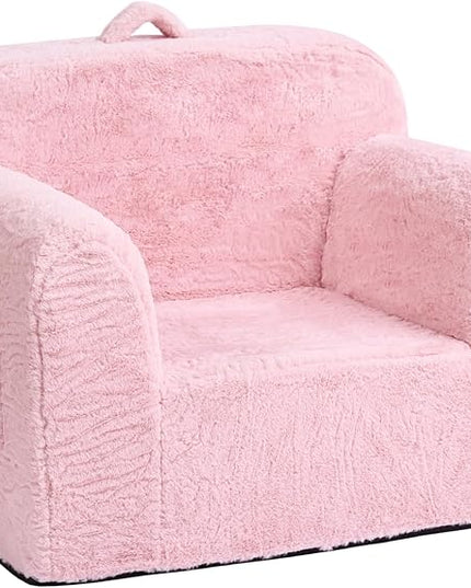 Tiita Toddler Chair Couch, Comfy Fold Out Kids Sofa, Lightweight Children Couch with Carrying Handle & Side Pockets, Kids Foam Armrest Read Sofa for Girl or Boy, Pink - LeafyLoom