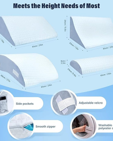 SAHEYER 4pcs Orthopedic Bed Wedge Pillow Set, Post Surgery Memory Foam for Back, Neck and Leg Pain Relief, Gel Memory Foam Pillow for Heartburn, Anti Snoring, Acid Reflux & GERD Sleeping - LeafyLoom