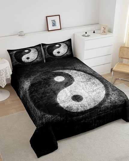 Feelyou Yin Yang Bedding Set for Girls Boys Children Boho Trippy Psychedelic Art Comforter Set Decorative Gossip Pattern Comforter Traditional Ying Yang Theme Duvet Set King Size 3Pcs - LeafyLoom