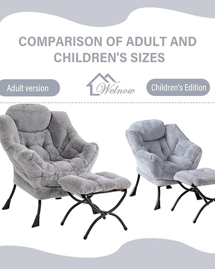 Welnow Toddler Kids Lazy Chair with Ottoman, Accent Comfy Lounge Children Armchair Couch with Armrest and Removable Cover, Detachable Reading Chair with Footrest for Boy or Girl, Plush Grey - LeafyLoom