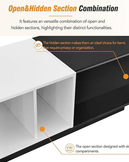 Merax Sleek and Stylish TV Stand with Perfect Storage Solution, Two-Tone Media Console for Television Up to 80'', Functional Cabinet with Versatile Compartment for Living Room, Black - LeafyLoom
