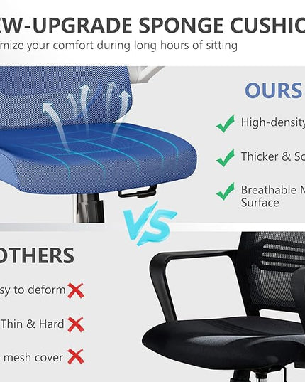 Office Chair with 350LBS Capacity,Ergonomic Comfy Home Desk Chair,High Back Gaming Chair with Wheels,Mesh Computer Chair,Lumbar Support, Adjustable Headrest,Flip-up Armrest - LeafyLoom