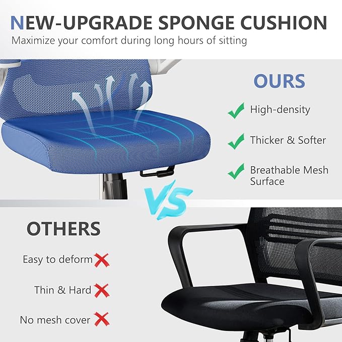 Office Chair with 350LBS Capacity,Ergonomic Comfy Home Desk Chair,High Back Gaming Chair with Wheels,Mesh Computer Chair,Lumbar Support, Adjustable Headrest,Flip-up Armrest - LeafyLoom