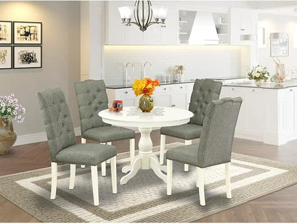 East West Furniture HBEL5-LWH-07 Hartland 5 Piece Kitchen Set Includes a Round Room Table with Pedestal and 4 Gray Linen Fabric Parson Dining Chairs, 42x42 Inch - LeafyLoom