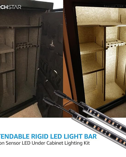 TORCHSTAR LED Safe Lighting Kit, (6) 12 Inch Linkable Light Bars + Motion Sensor + UL Power Adapter, 900LM, Input 100-240V, for Under Cabinet Gun Safe Locker Closet Showcase, 3000K Warm White TORCHSTAR