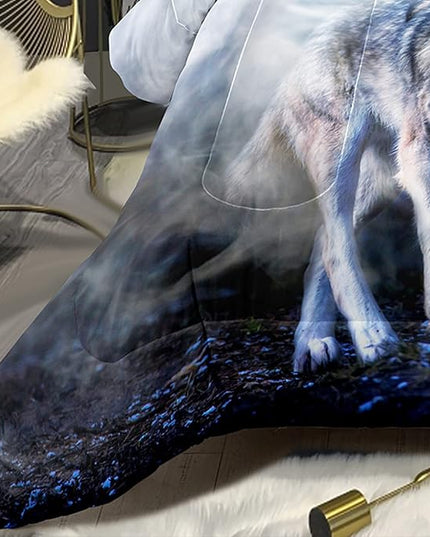 Bodhi Wild Wolf Comforter Set King for Boys,Mens Wolf Bedding Set, Wolf Standing in The Forest Surrounded by Fog, Wolf Comforter with Matching Pillowcases, 1 Comforter+2 Pillow Shams #4018 - LeafyLoom