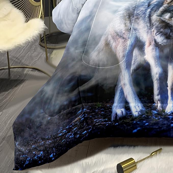 Bodhi Wild Wolf Comforter Set King for Boys,Mens Wolf Bedding Set, Wolf Standing in The Forest Surrounded by Fog, Wolf Comforter with Matching Pillowcases, 1 Comforter+2 Pillow Shams #4018 - LeafyLoom