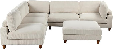Free Combination Convertible Modular Sectional Sofa with Movable Ottomans , 163'' Oversized Corduroy Upholstered Sleeper Corner Couch Sofabed with Wooden Legs and Detachable Cushions for Living Room - LeafyLoom