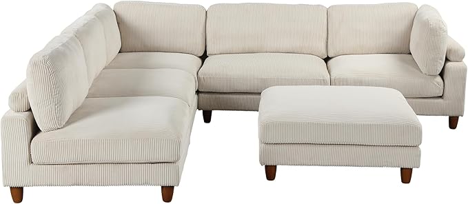Free Combination Convertible Modular Sectional Sofa with Movable Ottomans , 163'' Oversized Corduroy Upholstered Sleeper Corner Couch Sofabed with Wooden Legs and Detachable Cushions for Living Room - LeafyLoom