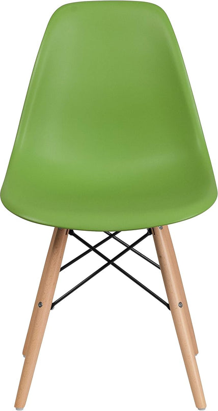 Flash Furniture Elon Series Green Plastic Chair with Wooden Legs, 22.5"D x 18.25"W x 31.5"H - LeafyLoom