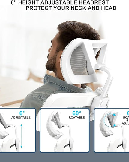𝑯𝑶𝑴𝑬 𝑶𝑭𝑭𝑰𝑪𝑬 𝑪𝑯𝑨𝑰𝑹, Ergonomic Mesh Desk Chair, High Back Computer Chair- Adjustable Headrest with Flip-Up Arms, Lumbar Support, Swivel Executive Task Chair (Modern, White) - LeafyLoom