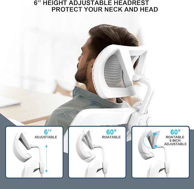 𝑯𝑶𝑴𝑬 𝑶𝑭𝑭𝑰𝑪𝑬 𝑪𝑯𝑨𝑰𝑹, Ergonomic Mesh Desk Chair, High Back Computer Chair- Adjustable Headrest with Flip-Up Arms, Lumbar Support, Swivel Executive Task Chair (Modern, White) - LeafyLoom