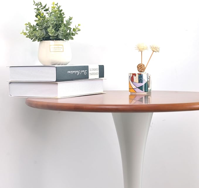 Rubber Wood 23.6" Round Dining Table for 2-4, Mid-Century Tulip Design with Pedestal Base - Perfect for Kitchen & Living Room(Cherry color) - LeafyLoom