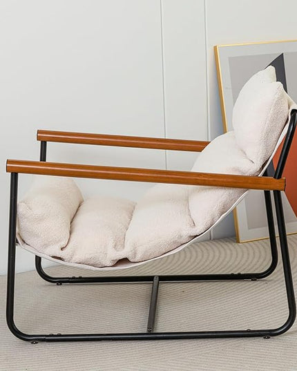 MAXYOYO Sherpa Accent Chair, Boucle Arm Chair Living Room Chair, Reading Accent Chair, Mid Century Modern Bedroom Chair,Teddy Armchair Wooden Arms Metal Frame - LeafyLoom