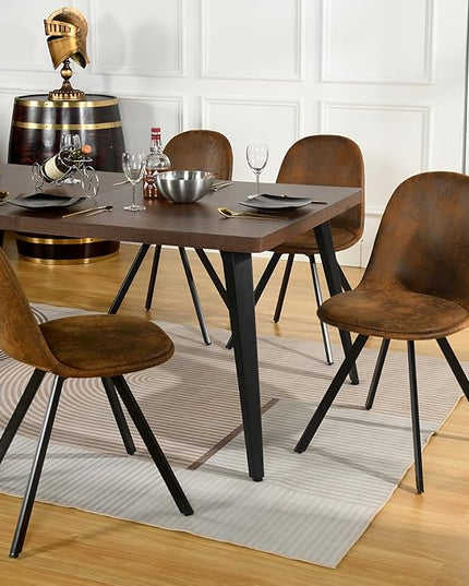 FurnitureR Swivel Dining Chairs Set of 4, Dining Room Chairs Suede Fabric Mid Back Armelss with Padded Rotated Seat Cushion and Metal Legs, Brown - LeafyLoom