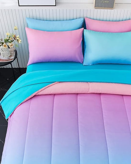 inron Rainbow Kids Comforter Sets for Girls Women,Full Size 5-Pieces Bed in a Bag, Ultra Soft Microfiber Comforter and Sheet Sets, All Season Durable Bedding Set(Rainbow,Full) - LeafyLoom