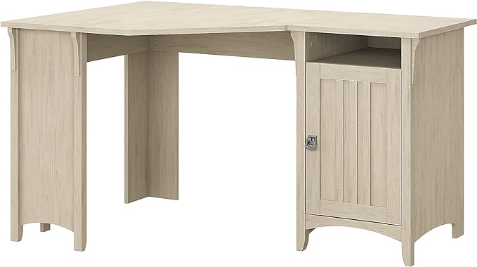 Bush Furniture Salinas 55 Inch W Corner Desk with Storage Cabinet, Antique White (SAD155AW-03) - LeafyLoom