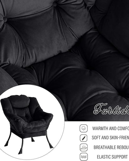 Lazy Chair with Ottoman, Modern Chair with Folding Footrest, Lounge Accent Chair, Comfortable Reading Chair, Oversized Armchairs for Bedroom, Study, Living Room, Courtyard (Black) - LeafyLoom