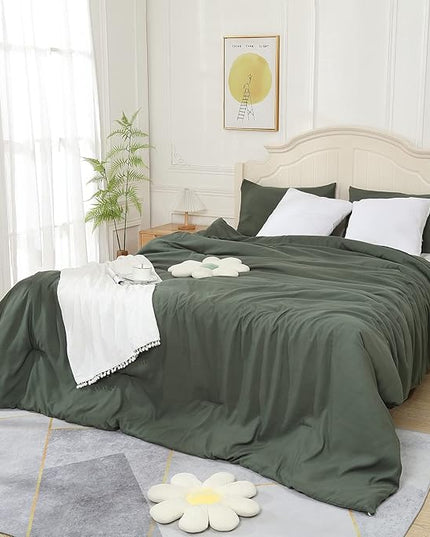 Emerald Green Comforter King Size, Modern Bedding Set for Women/Men, Cute Soft & Lightweight Microfiber Bed Sets, 3 pcs-1 Comforter & 2 Pillowcases 104"x90" - LeafyLoom